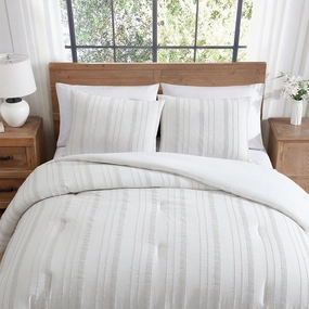 Tahari Home - Comforter Set, Soft Lightweight Bedding with Matching Pillow Shams, Dorm Room Essentials, Distressed Stripe Home Decor (Mellie White/Grey, King)