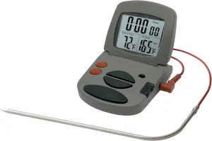 Taylor Programmable with Timer Instant Read Wired Probe Digital, Meat, Food, Grill BBQ Cooking Kitchen Thermometer with Timer, Gray