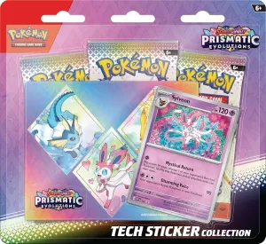 TCG: Scarlet & Violet—Prismatic Evolutions Tech Sticker Collection – Sylveon (1 Foil Promo Card & 3 Booster Packs)