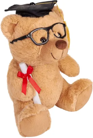 Teddy Bear Stuffed Plush Animal with Glasses, Diploma and Square Academic Cap - Cuddly Toy for Graduation, High School or University - 9.84 Inches (25 cm) - Brown