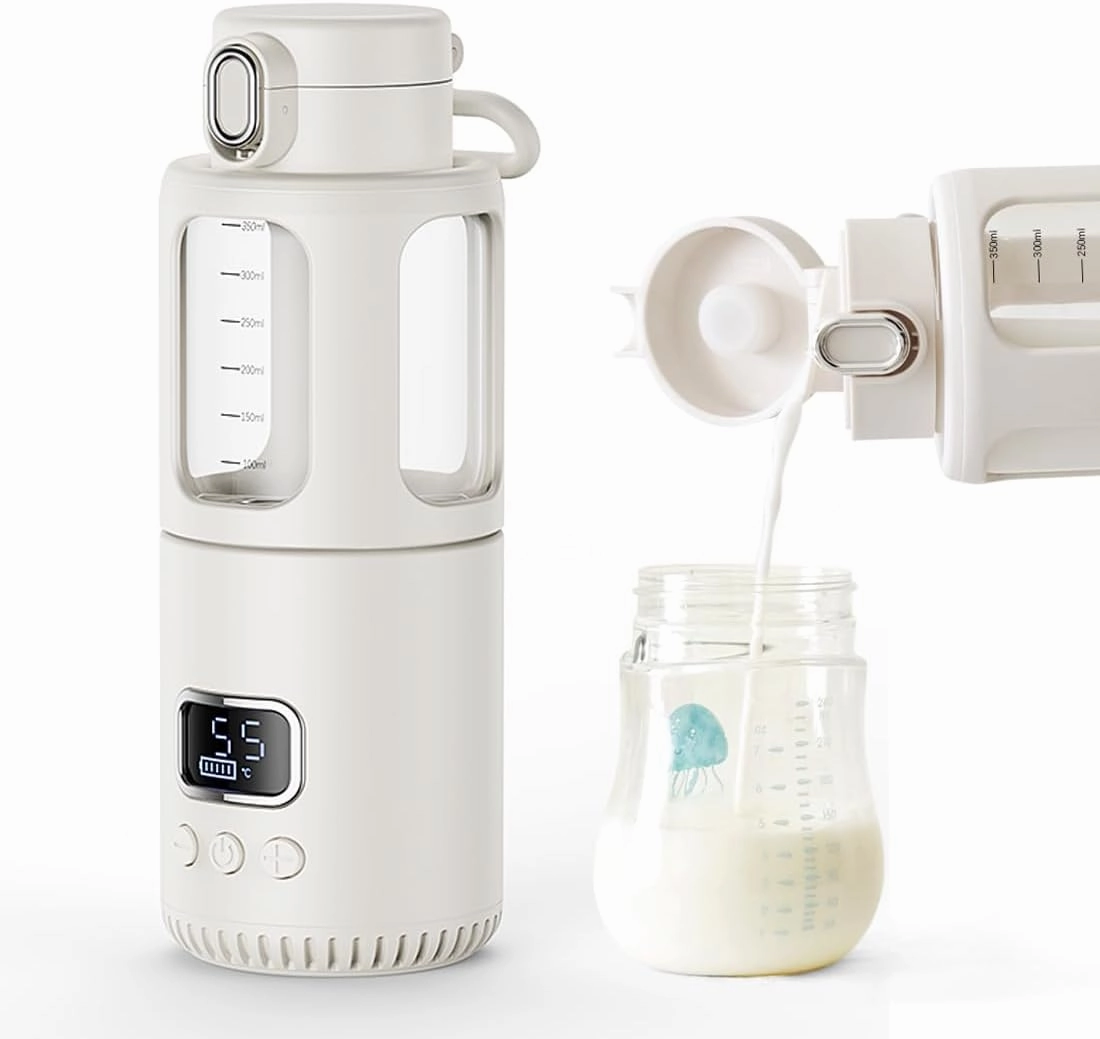 Temperature Control Milk Warmer,Portable Heating Cup with LCD Display 37°C-55°C Water Warmer for Instant breastmilk, Formula with 12 Ounces Big Capacity