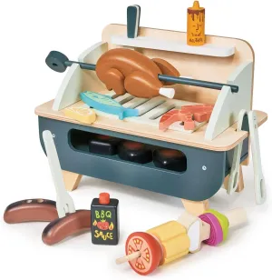 Tender Leaf Toys - Barbeque Play Set - 27 Piece Wooden Interactive Barbeque Grill Set with Pretend Play Food and Utensils for Boys and Girls - Great Role-Play Toy - Boost Fine Motor Skills - Age 3 