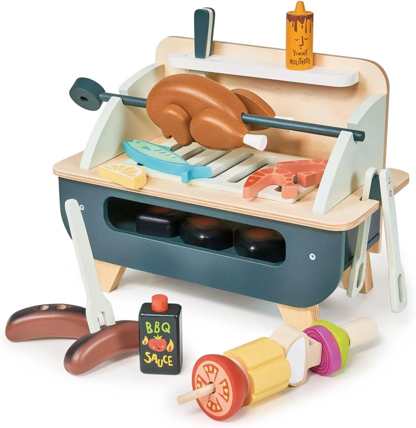 Tender Leaf Toys - Barbeque Play Set - 27 Piece Wooden Interactive Barbeque Grill Set with Pretend Play Food and Utensils for Boys and Girls - Great Role-Play Toy - Boost Fine Motor Skills - Age 3 