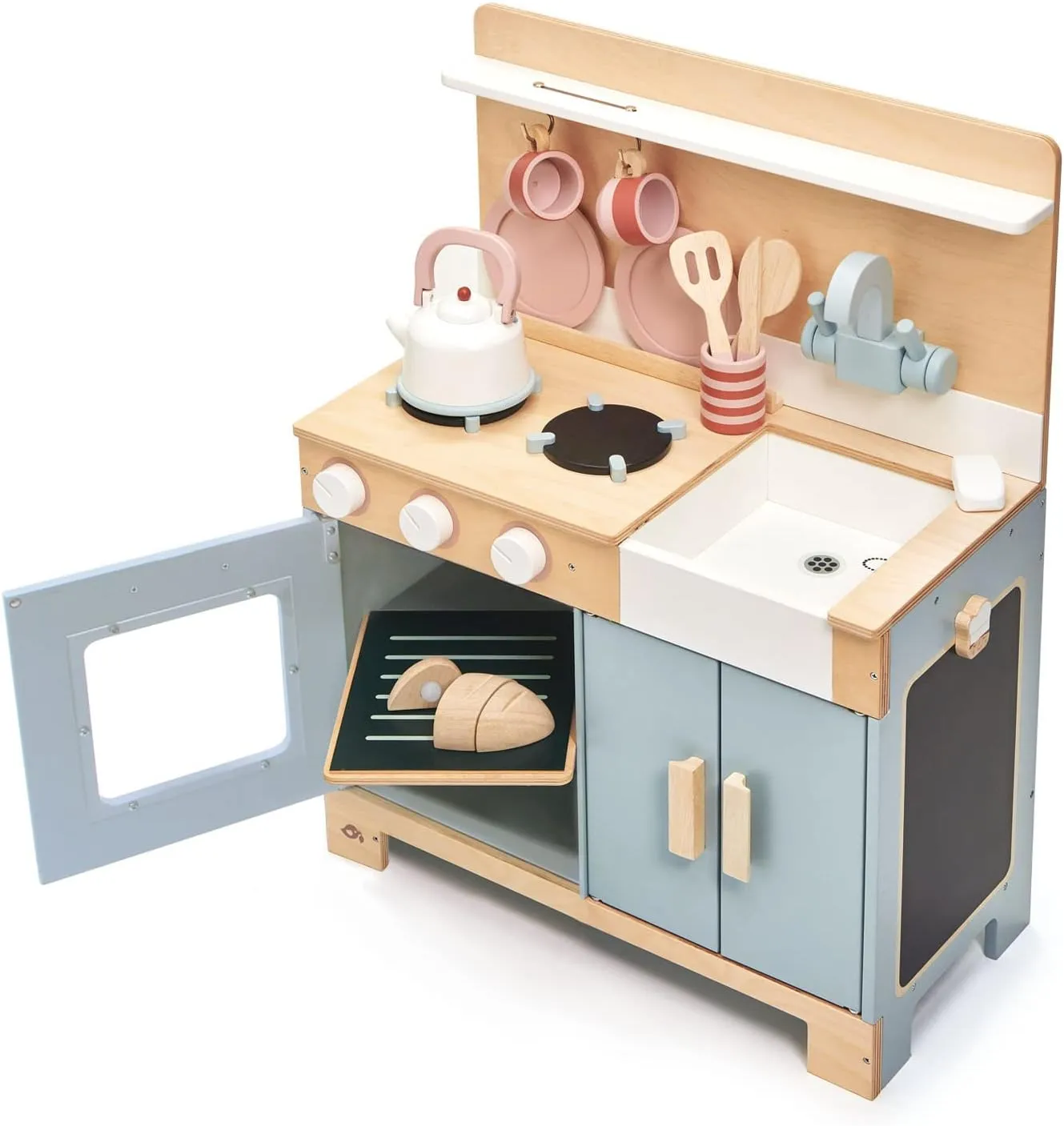 Tender Leaf Toys - Mini Chef Home Kitchen - Wooden Kitchenette Fully Equipped with Accessories for Pretend Cooking - Develops Social, Creative & Imaginative Skills - Learning Role Play - Age 3 