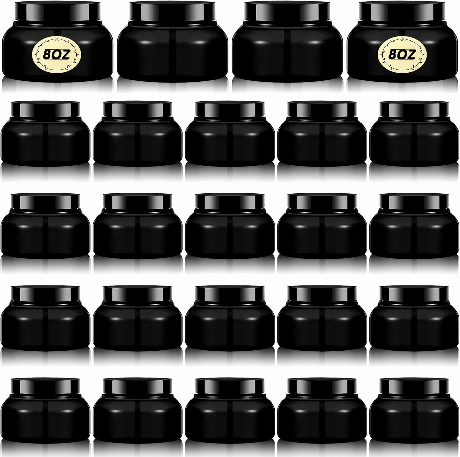 Tessco 24 Pack Plastic Jars with Lids Labels Empty Clear Plastic Jars Round Refillable Cosmetic Containers Body Butter Containers Bulk Sugar Scrub Bottle for Make Up(8 oz,Black)