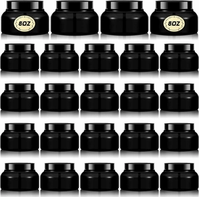 Tessco 24 Pack Plastic Jars with Lids Labels Empty Clear Plastic Jars Round Refillable Cosmetic Containers Body Butter Containers Bulk Sugar Scrub Bottle for Make Up(8 oz,Black)