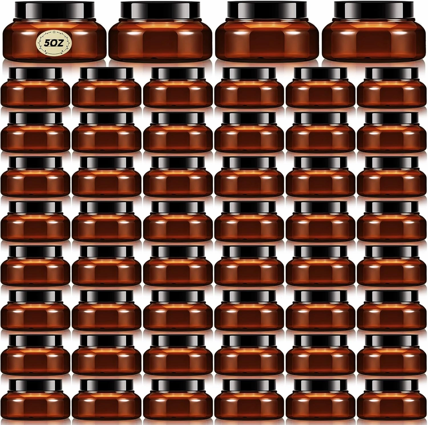 Tessco 48 Pcs Plastic Jars with Lids and Labels Body Scrub Jars Round Refillable Cosmetic Containers Empty Butter Travel Containers for Sugar Scrub Lotions Cosmetics Cream(5 oz,Brown)