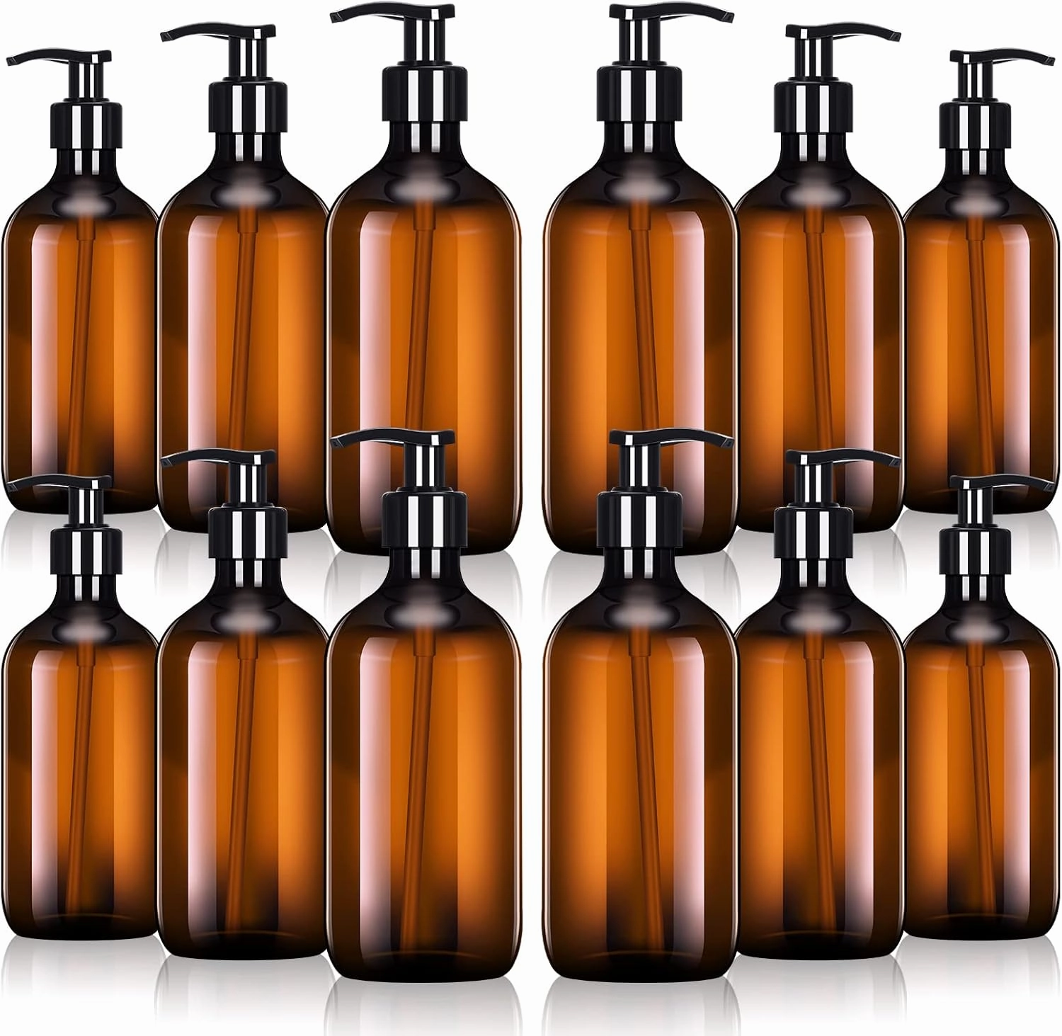Tessco for you 12 Pack Amber Soap Dispenser Empty Plastic Pump Bottles Dispenser Refillable Shampoo for Hand Sanitizer Soap Cosmetic Lotion Body Wash Conditioner Bathroom Kitchen Travel (16.9 Oz)