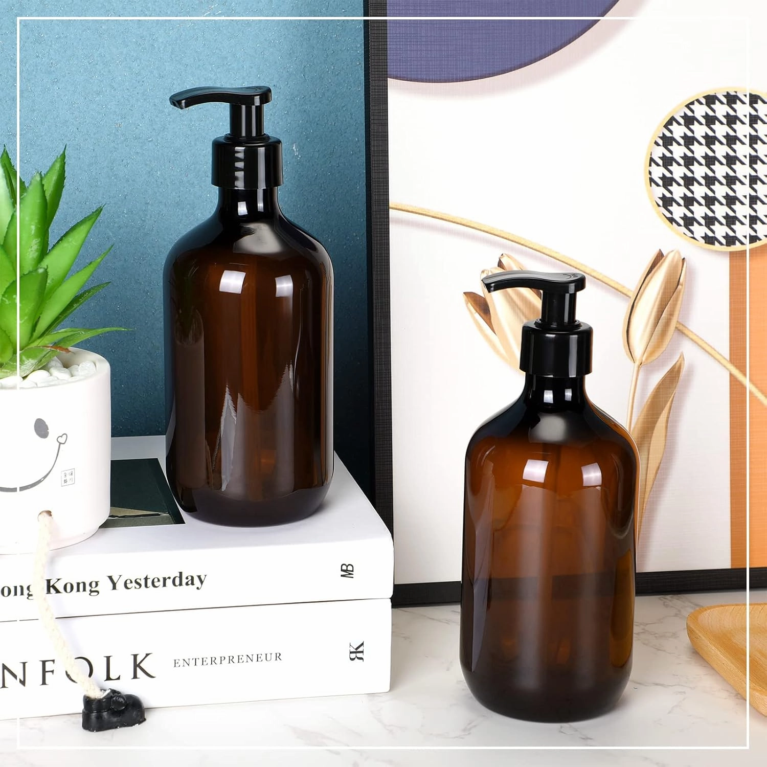Tessco for you 12 Pack Amber Soap Dispenser Empty Plastic Pump Bottles Dispenser Refillable Shampoo for Hand Sanitizer Soap Cosmetic Lotion Body Wash Conditioner Bathroom Kitchen Travel (16.9 Oz)