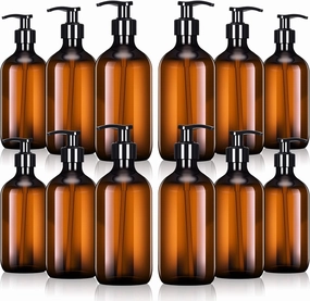 Tessco for you 12 Pack Amber Soap Dispenser Empty Plastic Pump Bottles Dispenser Refillable Shampoo for Hand Sanitizer Soap Cosmetic Lotion Body Wash Conditioner Bathroom Kitchen Travel (16.9 Oz)