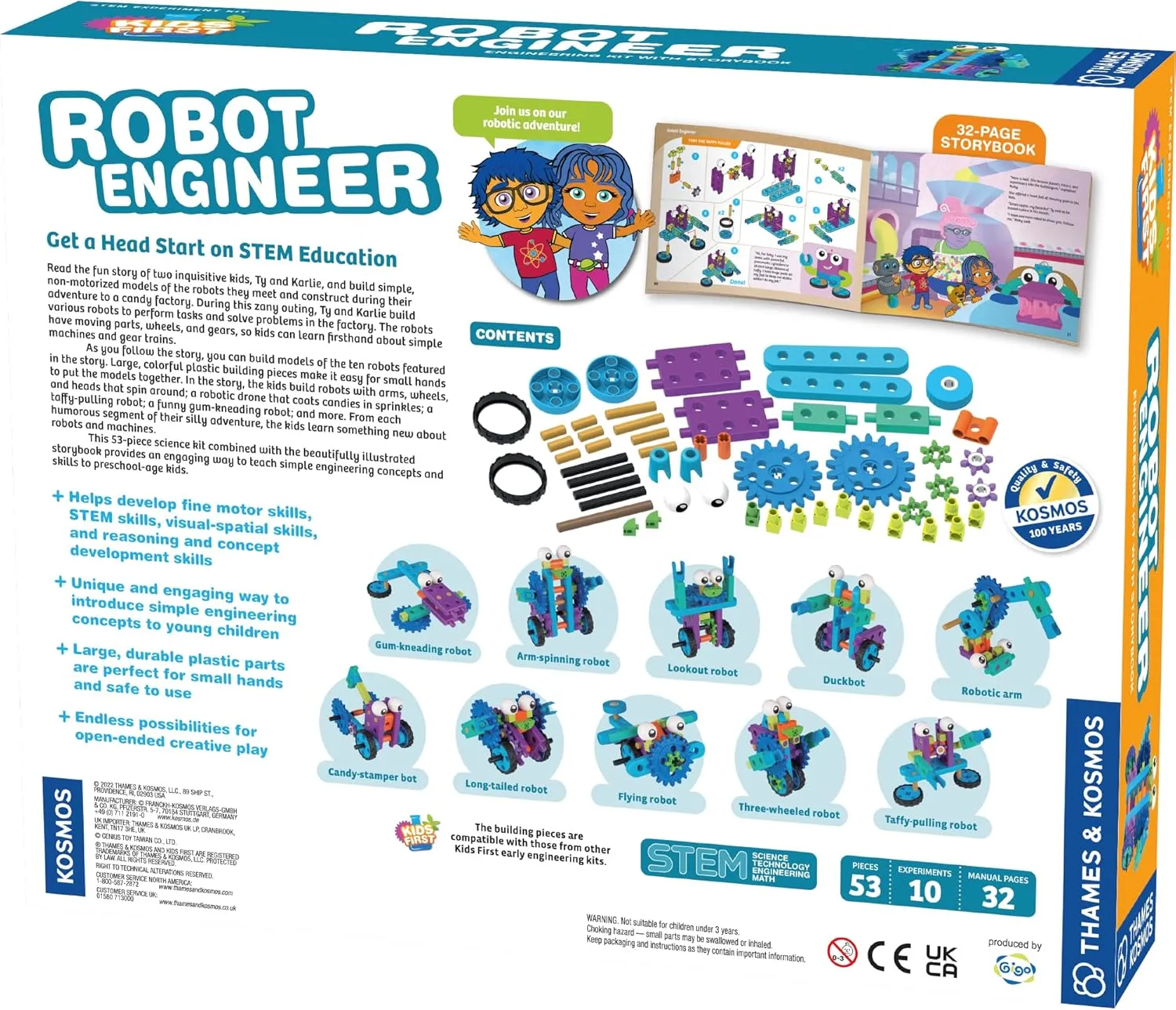 Thames & Kosmos Kids First Robot Engineer STEM Experiment Kit for Young Learners | Build 10 Non-Motorized Robots | Play & Learn with Storybook Manual | Parents’ Choice Gold Award Winner