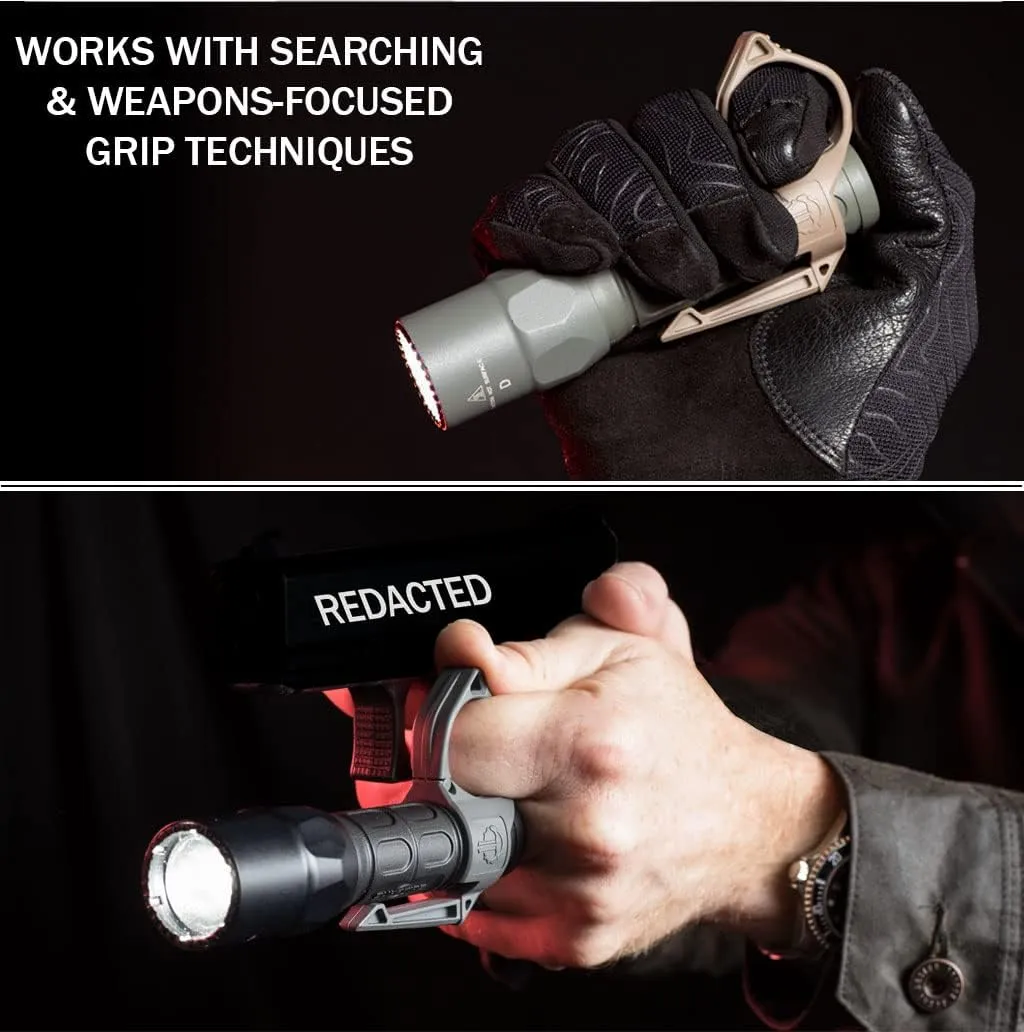 Thyrm Switchback Large 2.0 Flashlight Ring (Non-Dual Fuel Version) Finger Release Ring with Pocket Clip for Many 1-inch Diameter Lights, Made in USA