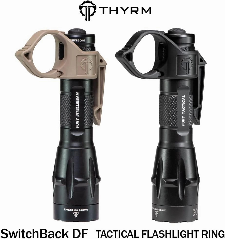 Thyrm Switchback DF Flashlight Ring for SureFire Dual Fuel(Fury DFT, Intellibeam DF), Pelican 7600, Convoy S21A Flashlights (Tan), Made in USA