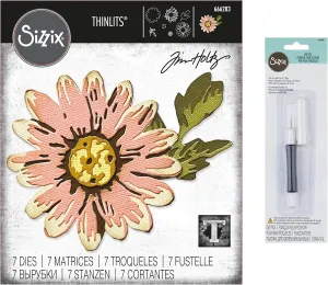 Tim Holtz Sizzix 2023 Everyday Collection Blossom Thinlits Die Set, 7 Dies, Plus 1 Sizzix Die Pick (666283 656380)