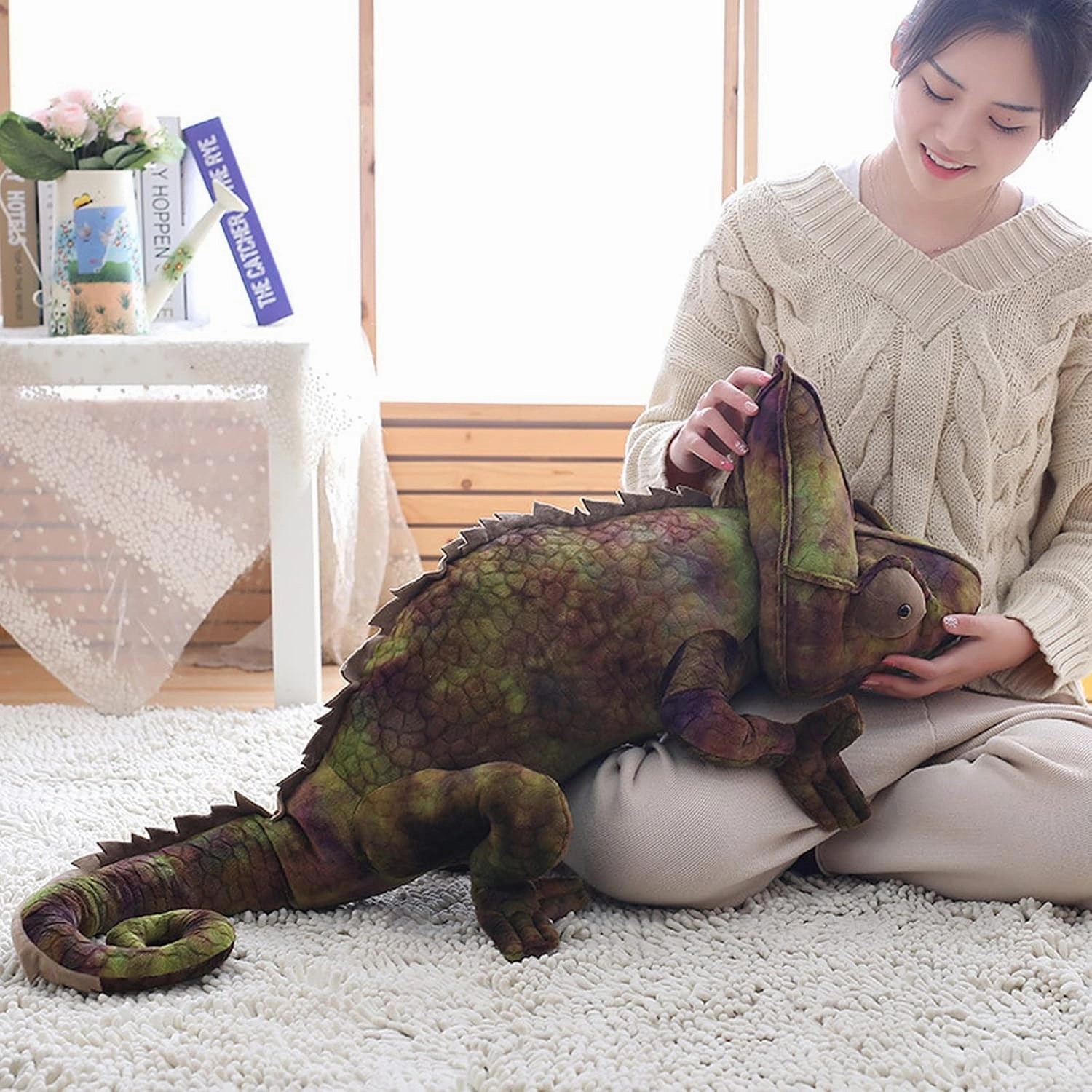 Tiny Heart Chameleon Plush Toy, Super Soft Cute Realistic Chameleon Lizard Plush Stuffed Doll Funny Decor Fun Kids Gift Plush Pillow for All Occasions and Ages (Green)