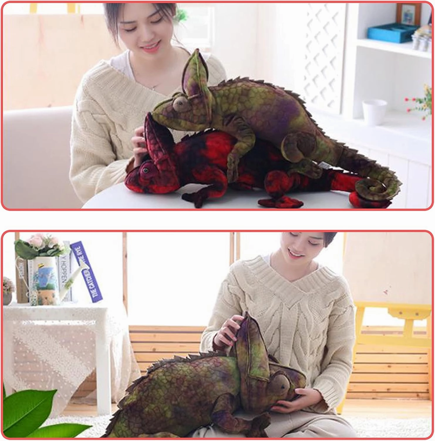 Tiny Heart Chameleon Plush Toy, Super Soft Cute Realistic Chameleon Lizard Plush Stuffed Doll Funny Decor Fun Kids Gift Plush Pillow for All Occasions and Ages (Green)