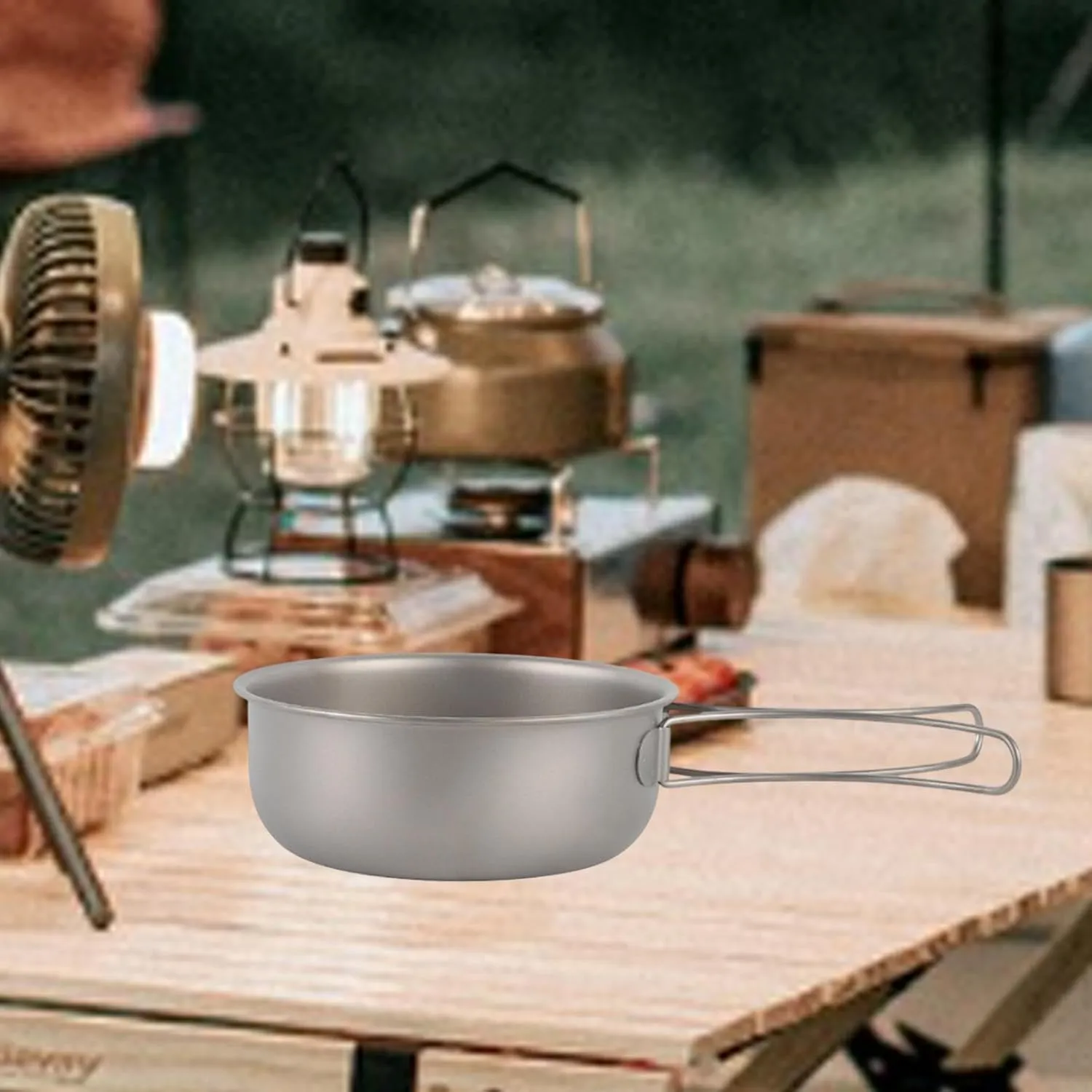 Titanium Frying Pan Cookware Lightweight Multifunctional with Folding Handle Camping Pan for Travel Backpacking Picnic Hiking, 700ML