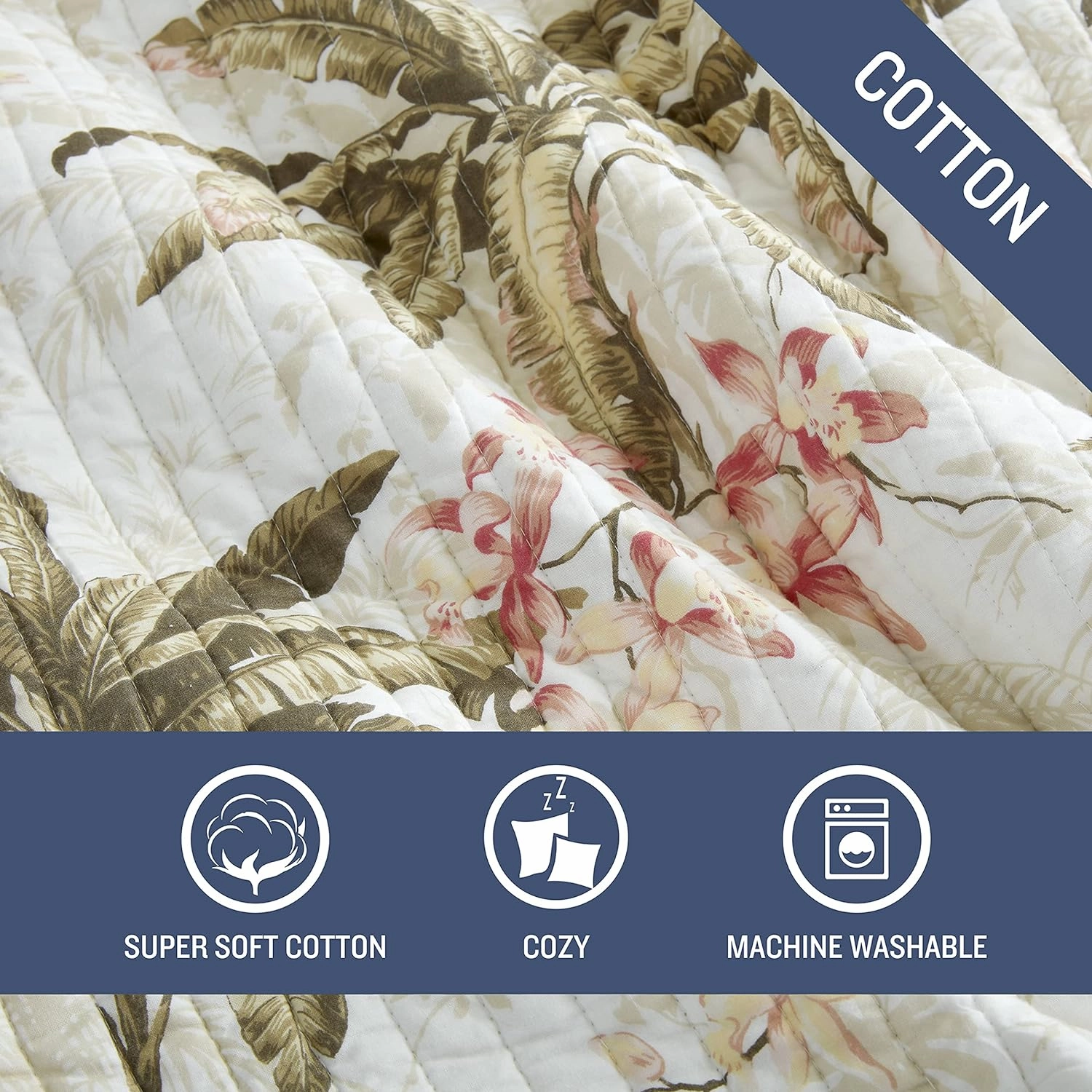 Tommy Bahama - Quilt Set, Reversible Cotton Bedding with Matching Shams, Lightweight Home Decor for All Seasons (Bonny Cove Ivory, King), Green/Orange/Beige