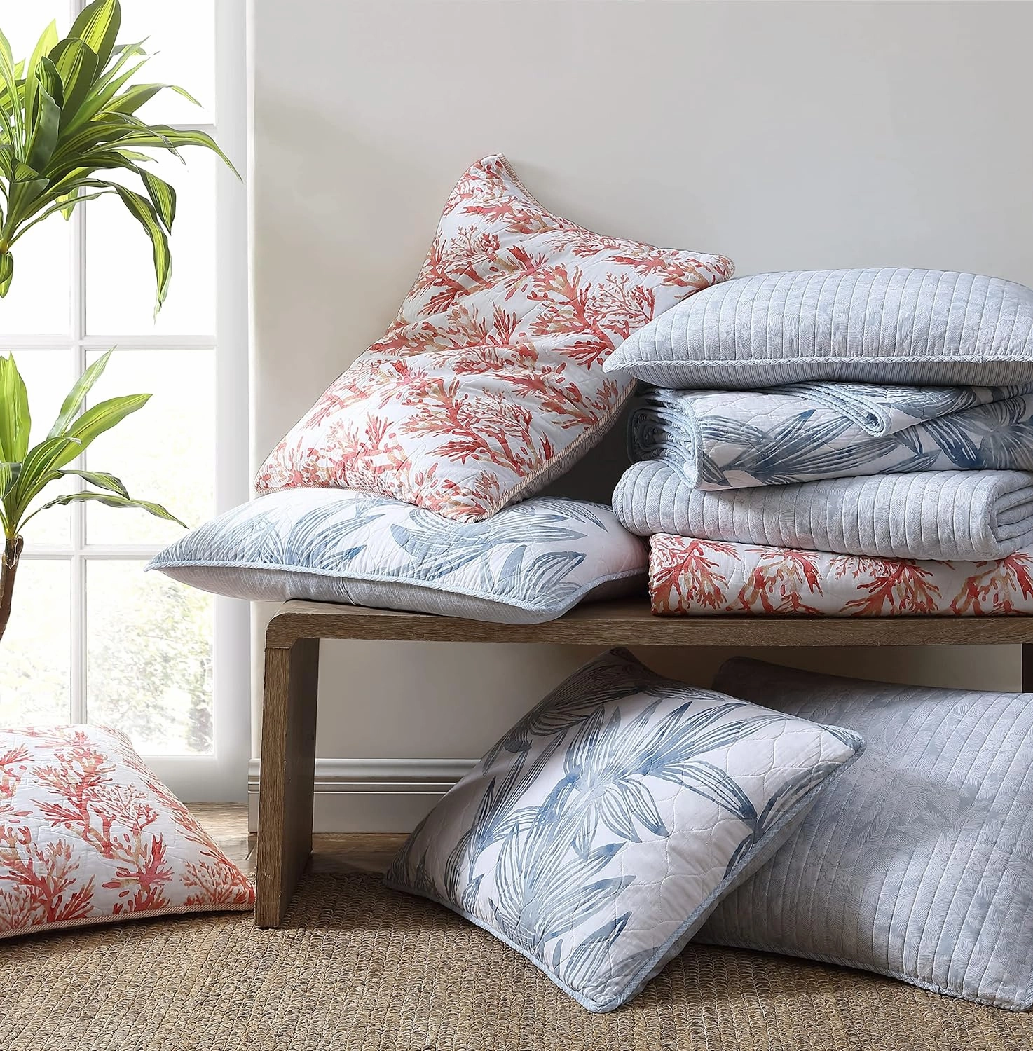 Tommy Bahama - Quilt Set, Reversible Cotton Bedding with Matching Shams, Lightweight Home Decor for All Seasons (Bonny Cove Ivory, King), Green/Orange/Beige