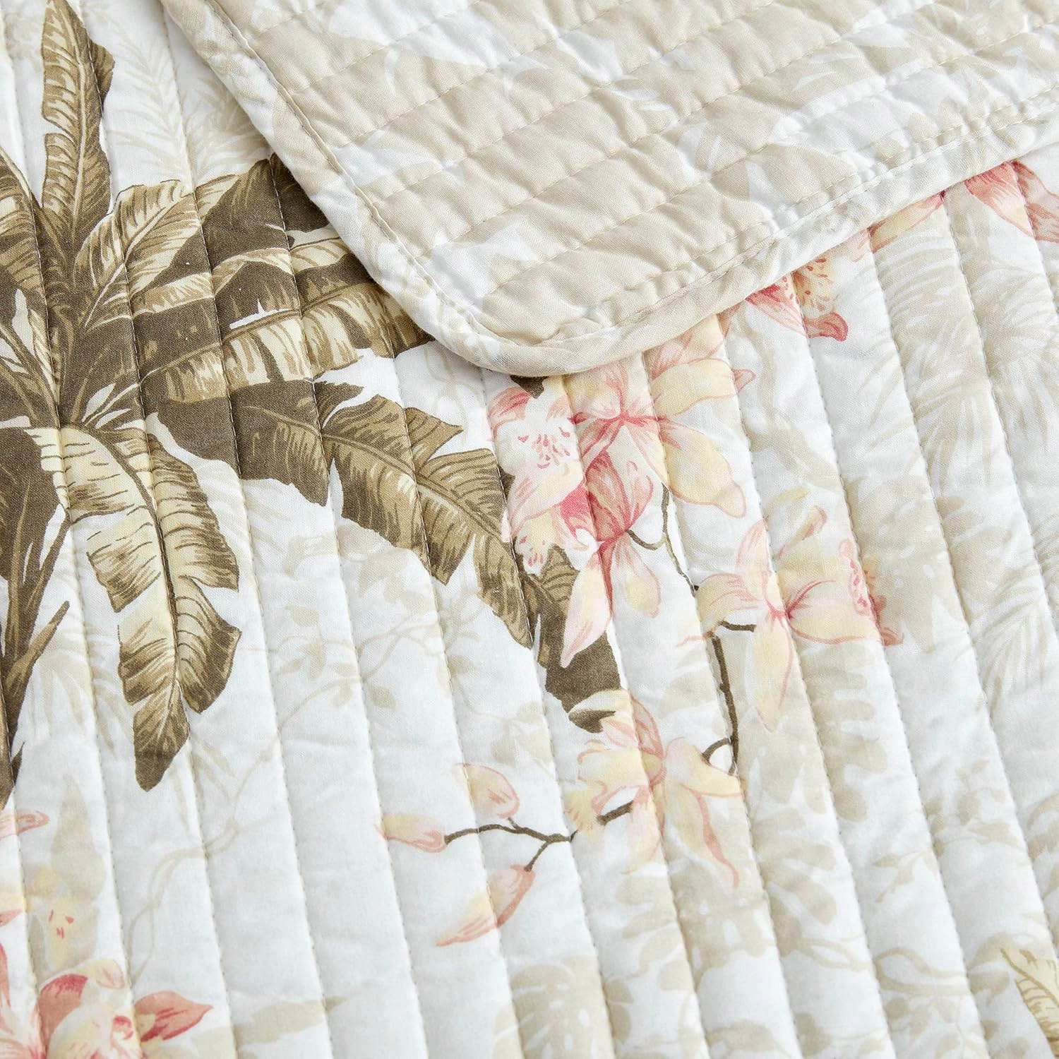 Tommy Bahama - Quilt Set, Reversible Cotton Bedding with Matching Shams, Lightweight Home Decor for All Seasons (Bonny Cove Ivory, King), Green/Orange/Beige