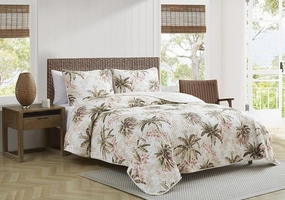 Tommy Bahama - Quilt Set, Reversible Cotton Bedding with Matching Shams, Lightweight Home Decor for All Seasons (Bonny Cove Ivory, King), Green/Orange/Beige