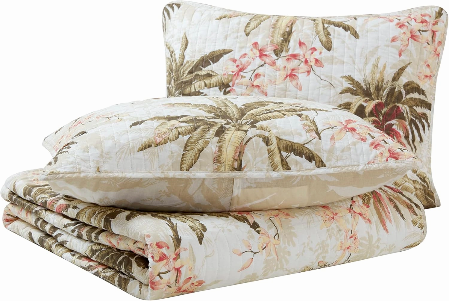 Tommy Bahama - Quilt Set, Reversible Cotton Bedding with Matching Shams, Lightweight Home Decor for All Seasons (Bonny Cove Ivory, King), Green/Orange/Beige