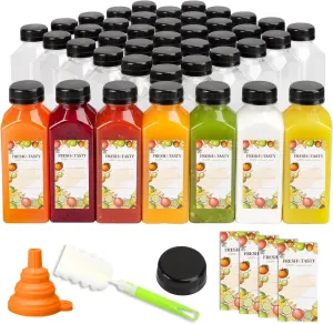 TOMNK 45pcs Juice Bottles, 12oz Reusable Juice Bottles with Caps and Labels, Funnel, Brush Beverage Containers for Juicing, Smoothies, Tea, Milk