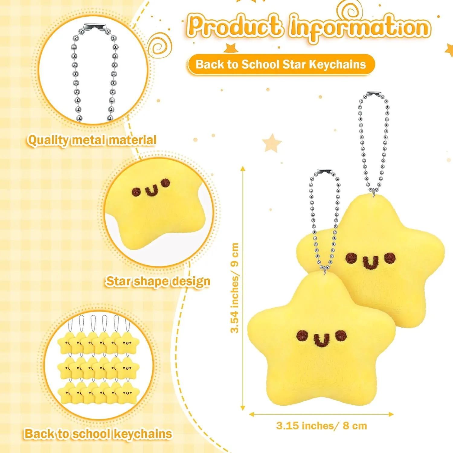 Tondiamo Star Keychain Bulk Cute Smile Face Plush Keychains Positive Toys Emotion Support Gifts for Students(25 Sets)