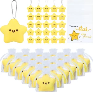 Tondiamo Star Keychain Bulk Cute Smile Face Plush Keychains Positive Toys Emotion Support Gifts for Students(25 Sets)