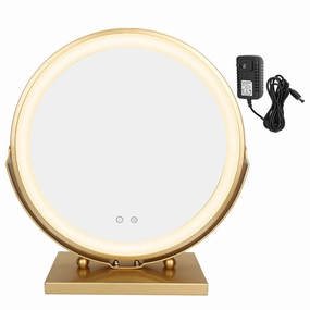 Topyond LED Vanity Mirror Smart With Lights Dressing Table Mirror Round Desktop Three Color Adjustable Rotating Angle Makeup Mirror Rechargeable(US110-240V)