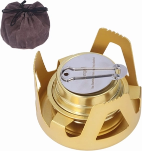Topyond Outdoor Camping Mini Alcohol Stove Portable Cookware Brass Spirit Burner BBQ Picnic Cooking Equipment (Golden), Alcohol Stove Camping