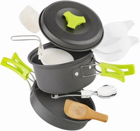 Totority Aluminium Alloy Outdoor Camping Pot Set 2-Person Cooking Utensils Portable Pot Camping Dish Set Hiking Picnic Backpacking