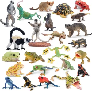 Toymany 24PCS Madagascar Animal Figurine and Frog Toy Figures Set, Plastic Jungle Animals Toy for Kids Adults