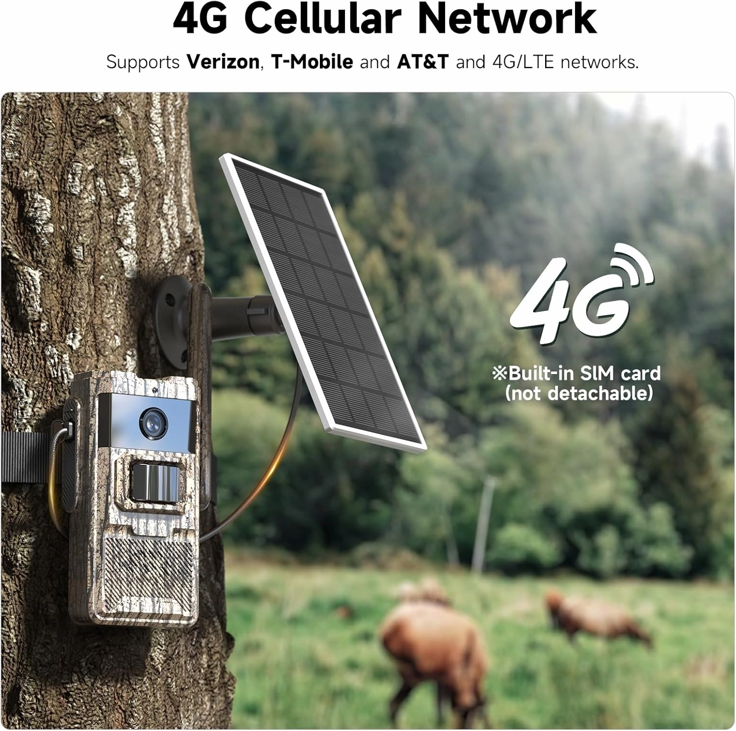 Trail Camera Unlimited Data Plan Cellular Trail Cameras 2K Live Feed 4G Game Camera Built in SIM Card Trail Cameras with Night Vision Motion Activated Waterproof IP66 Solar Cellular Security Camera