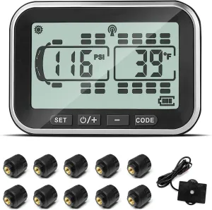 Trailer Tire Pressure Monitoring System, MIRAIDON RV TPMS with 10 Theft Sensors, 5 Alert Modes, Solar Power Wirelss TPMS, 80ft Sensing Distance Tire Pressure Monitor for RVs, Trailers, Heavy Trucks