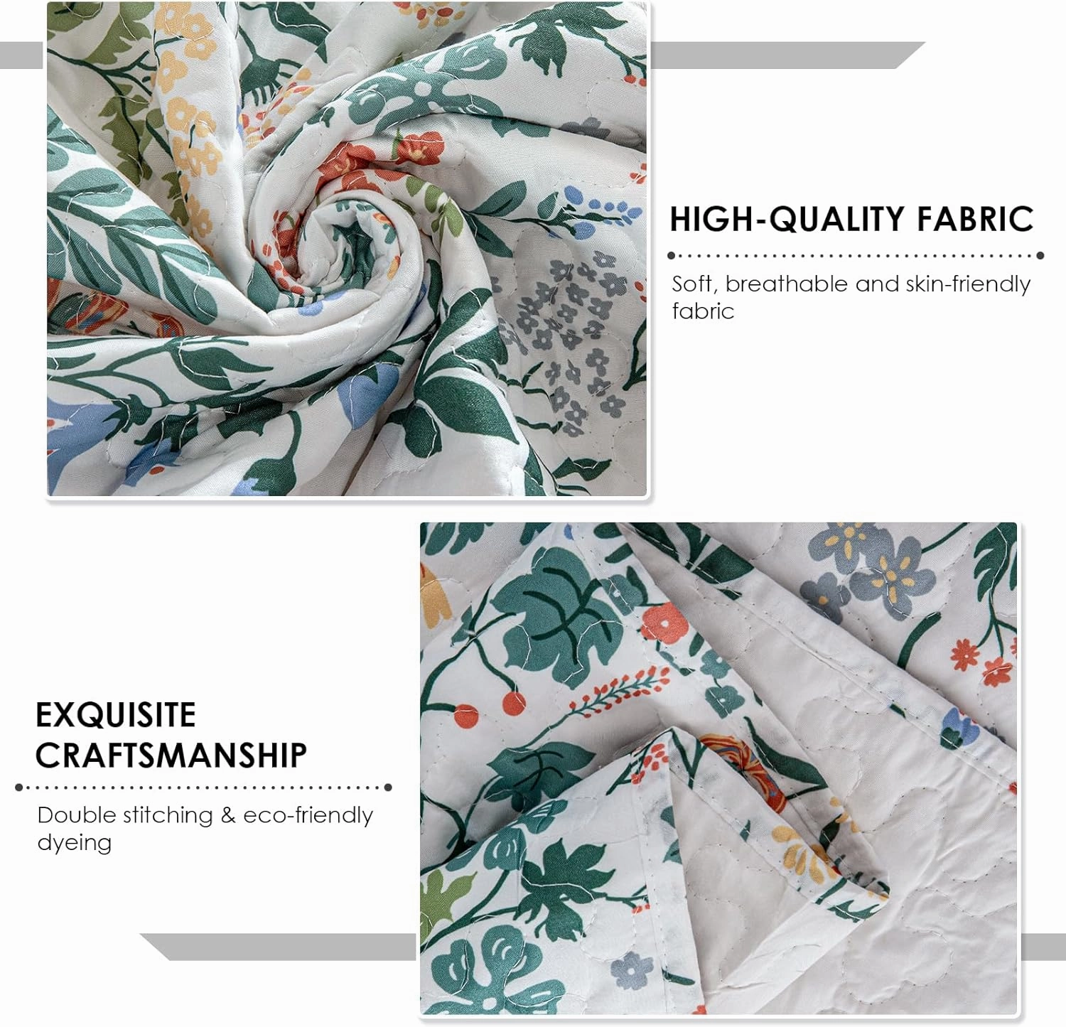 Travan 3-Piece Quilt Set Quilted Bedspread Lightweight Coverlet Set Garden Style Floral Printed Oversized Quilted Bedding Set with Shams for All Season, Exquisite, Queen Size