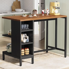 Tribesigns Kitchen Island, Kitchen Shelf Bar Table with 5 Open Storage Shelves and Large Worktop, Industrial Butcher Block Island (Stools Not Included)