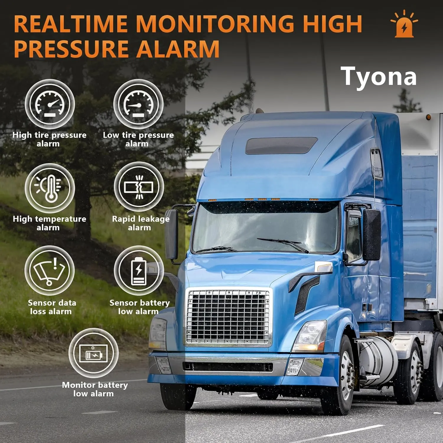 Truck/RV Tire Pressure Monitoring System, (0-199PSI) 4.5-inch Screen TS10 Trailer High Pressure TPMS with 6 Sensors, Color Display 6 Alert Modes, Signal Booster,Fifth Wheel (6 Sensors)