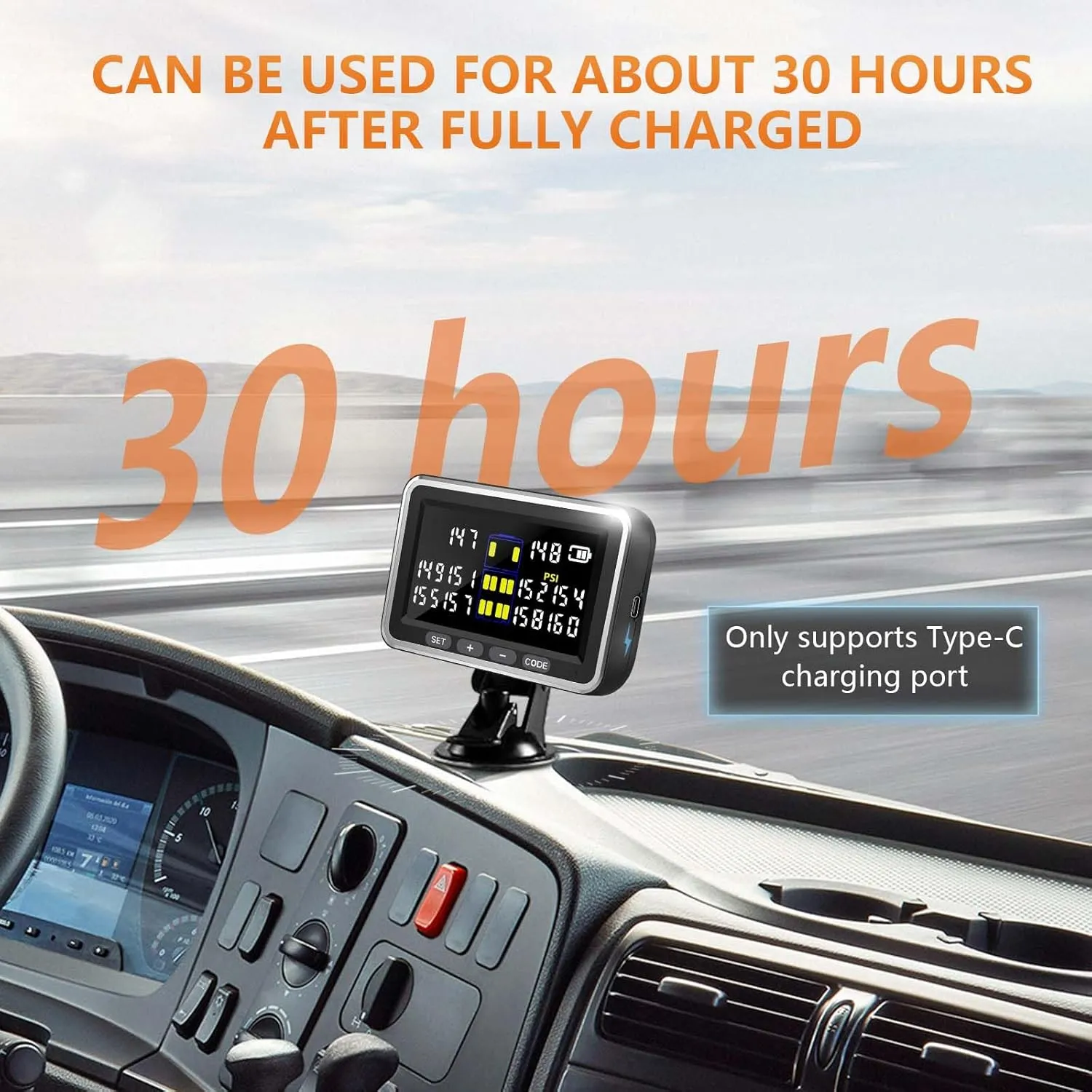 Truck/RV Tire Pressure Monitoring System, (0-199PSI) 4.5-inch Screen TS10 Trailer High Pressure TPMS with 6 Sensors, Color Display 6 Alert Modes, Signal Booster,Fifth Wheel (6 Sensors)