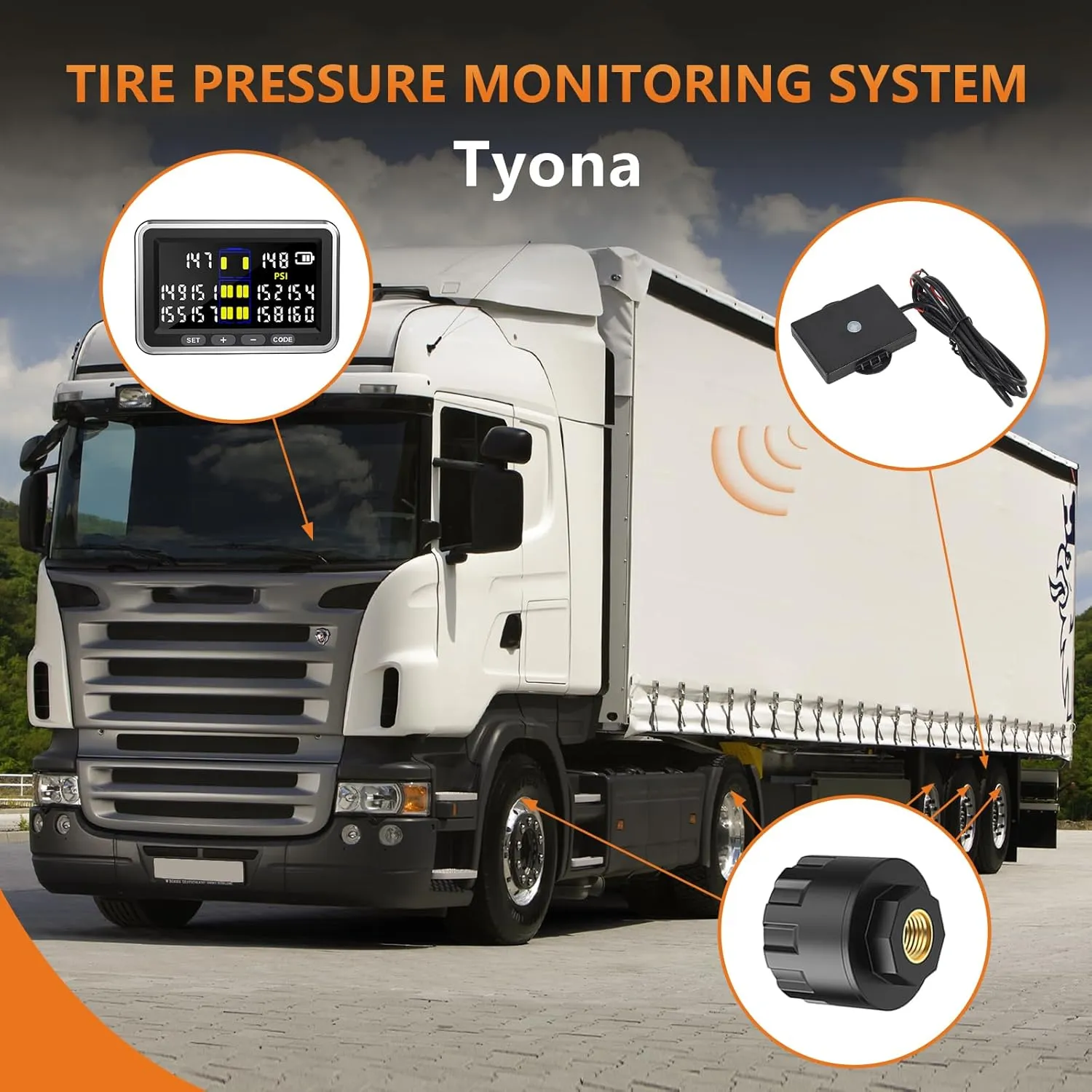 Truck/RV Tire Pressure Monitoring System, (0-199PSI) 4.5-inch Screen TS10 Trailer High Pressure TPMS with 6 Sensors, Color Display 6 Alert Modes, Signal Booster,Fifth Wheel (6 Sensors)