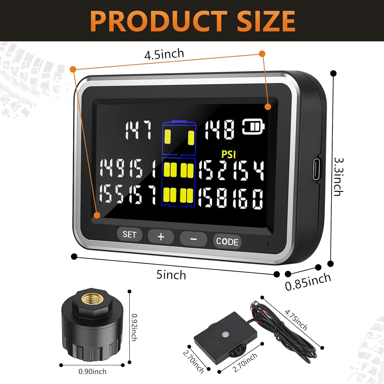 Truck/RV Tire Pressure Monitoring System, (0-199PSI) 4.5-inch Screen TS10 Trailer High Pressure TPMS with 6 Sensors, Color Display 6 Alert Modes, Signal Booster,Fifth Wheel (6 Sensors)