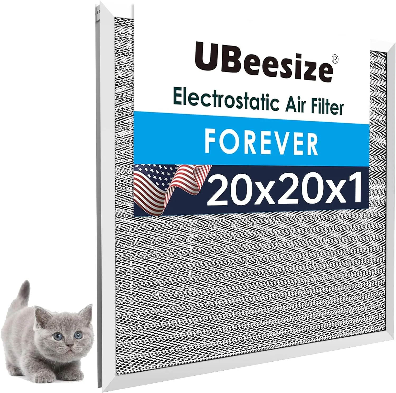 UBeesize 20x20x1 Reusable Air Filter - Washable, MERV 8,Permanent, Electrostatic - Lasts a Lifetime - Enjoy Fresher Air in Home and Office HVAC AC Furnace Systems (Actual Size: 19.75x19.75x0.82 Inch)