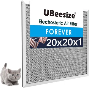 UBeesize 20x20x1 Reusable Air Filter - Washable, MERV 8,Permanent, Electrostatic - Lasts a Lifetime - Enjoy Fresher Air in Home and Office HVAC AC Furnace Systems (Actual Size: 19.75x19.75x0.82 Inch)