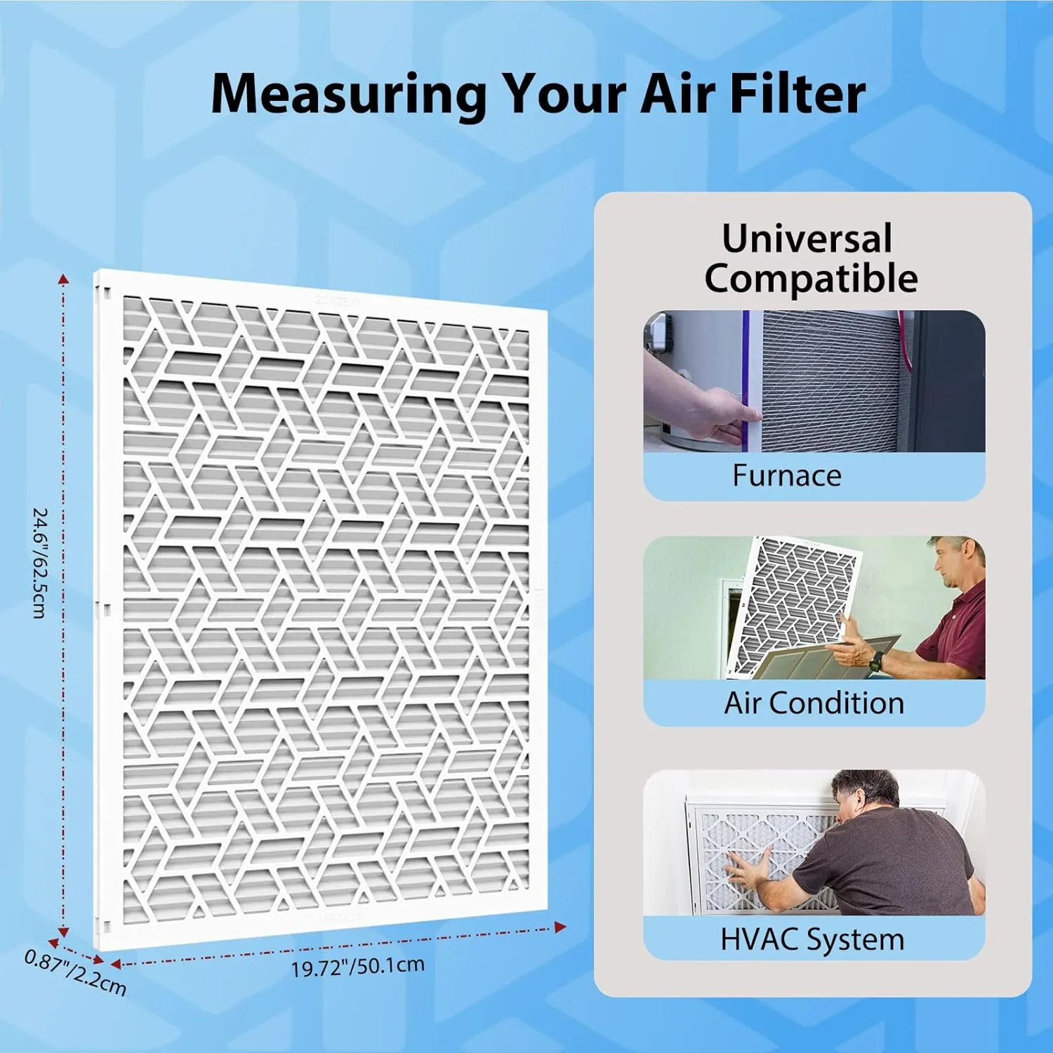 UBeesize 20x25x1 Air Filter(6-Pack),Upgrade AC/HVAC/Furnace Filter,MERV 8,MPR 700,Easy to Close/Open,1xReusable ABS Frame 6xReplaceable Filter(Actual Size: 19.72x24.6x0.87 Inch)
