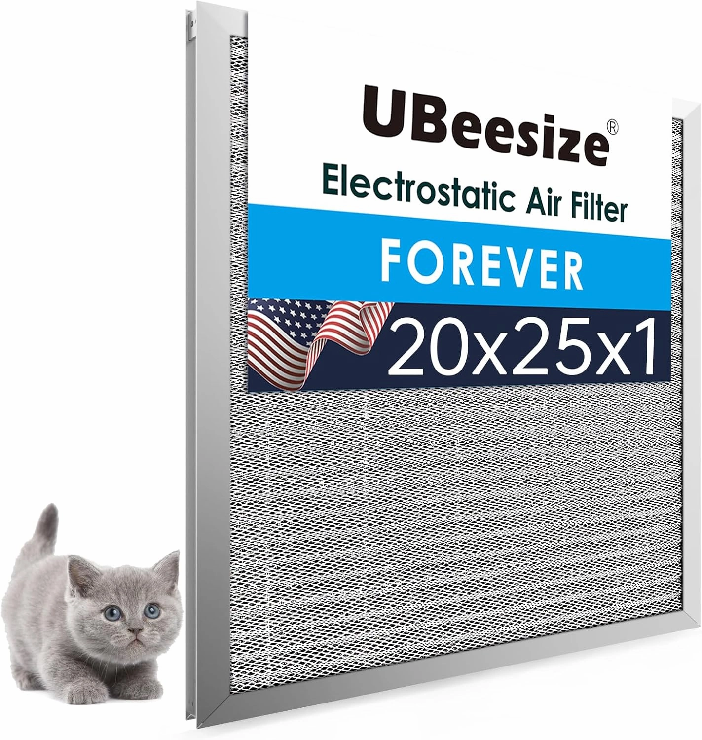 UBeesize 20x25x1 Reusable Electrostatic Air Filter HVAC AC Furnace Filter,MERV 8,Washable, Lasts a Lifetime,Permanent Air Filter,Breathe Fresher,Home And Office(Actual Size:19.75x24.65x0.82 Inch)