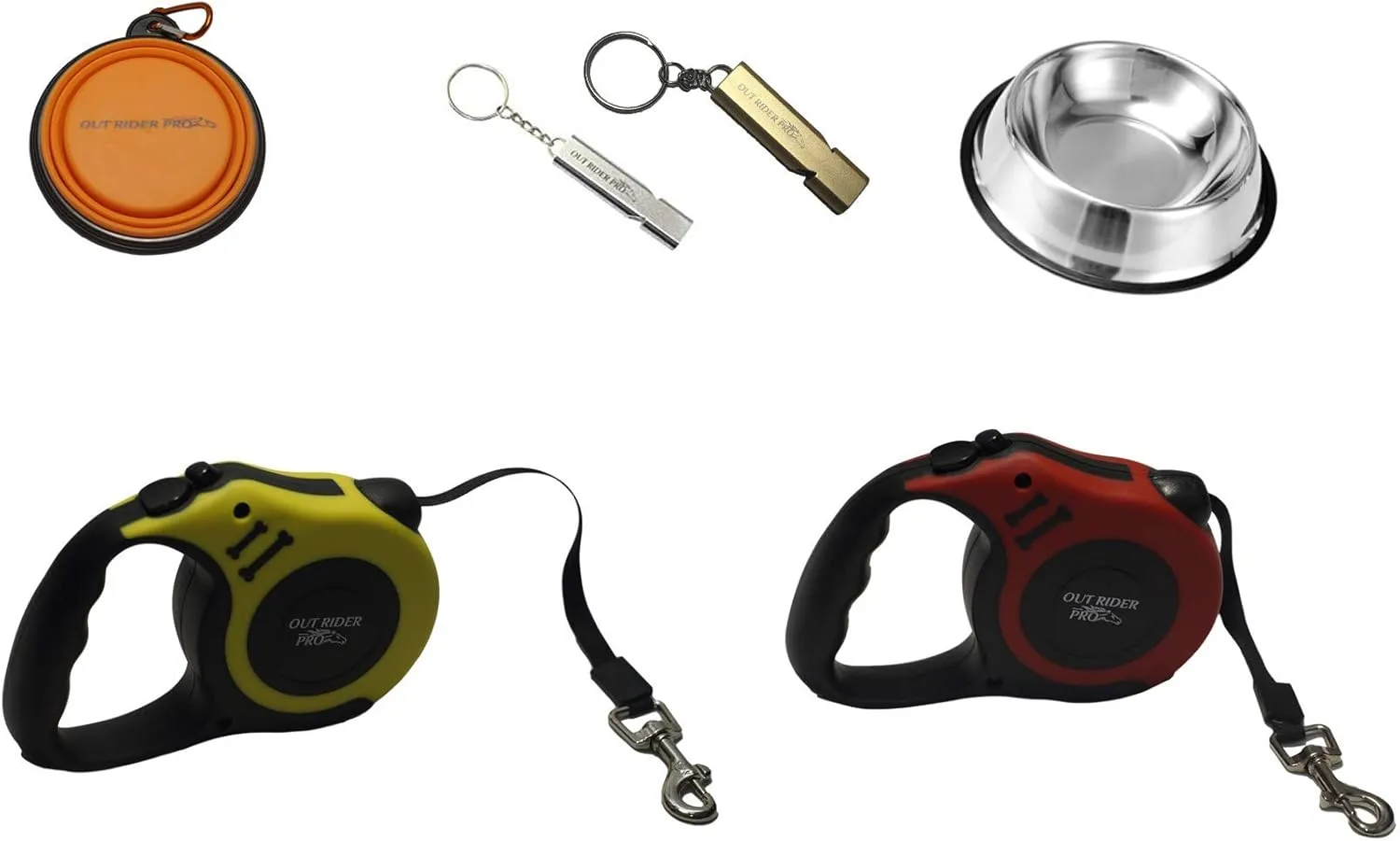 Ultimate Package ONE Premium Stainless Steel ORP Whistle, Collapsible Water Bowl, Heavy Duty Leash, and Stainless Steel Bowl (Leash Color- Yellow)