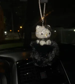 ULTRA BLING KITTY REARVIEW ACCESSORY SHINY RHINESTONE ESPECIALLY BLING UNIVERSAL DIAMOND BLACK