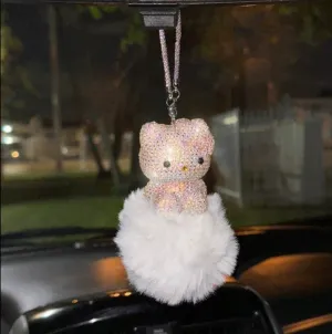 Ultra Bling Kitty Rearview Accessory Shiny Rhinestone Especially Bling Universal Diamond white