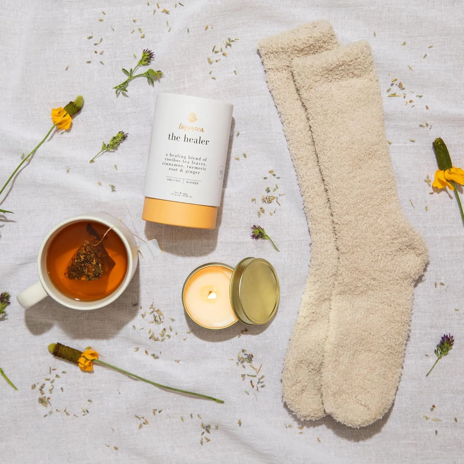 Unboxme Luxe Get Well Soon Gift Box for Women | Organic Self Care Package with Bath Bomb, FLuffy Socks, Mug, Lemon Ginger Tea Set, Candle & Warm Hugs Card | Feel Better Basket