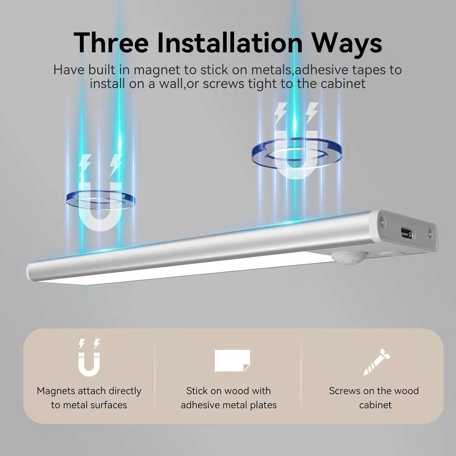 Under Cabinet Lighting, 3 Color Magnetic Motion Activated Under Cabinet Lights, Rechargeable Closet Lights 2500mAh Battery Operated, Wireless Dimmable Under Counter Lights for Kitchen,Hallway 2 Pack